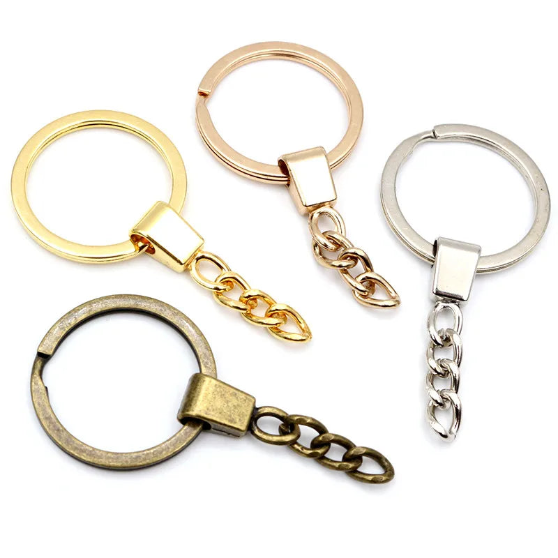10pcs/lot Key Ring ( Ring Size 30mm ) Keychain Rhodium Bronze Gold Plated 50mm Long Round Split Key Chain Keyrings Wholesale