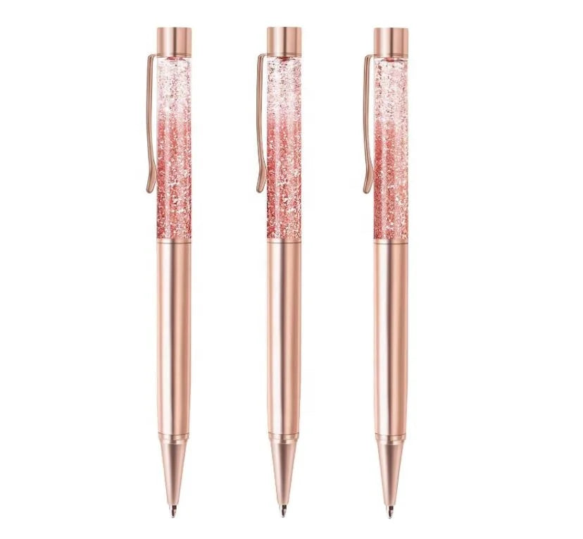 Rose Gold Ballpoint Pens Metal Bling Dynamic Liquid Sand Pen Black Ink Office School Supply Gift for Christmas Wedding Birthday