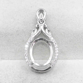 Sterling Silver 9*12mm Semi Mount Pendant Empty Frame Blank Support Setting S925 Base Holder Without Center Stone for DIY Inlay