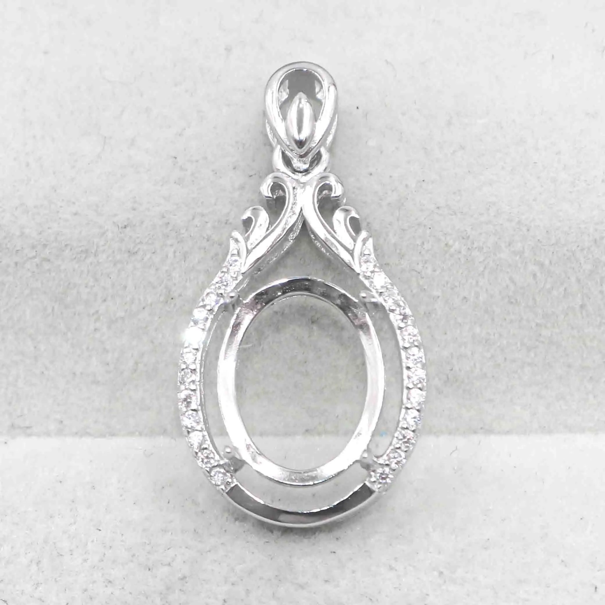 Sterling Silver 9*12mm Semi Mount Pendant Empty Frame Blank Support Setting S925 Base Holder Without Center Stone for DIY Inlay