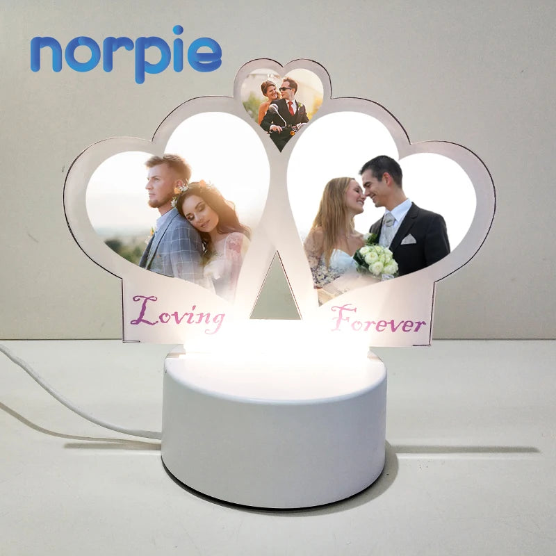 Heart Shape Transparent Sublimation Acrylic 3D Led Light Photo Frame Light Lamp