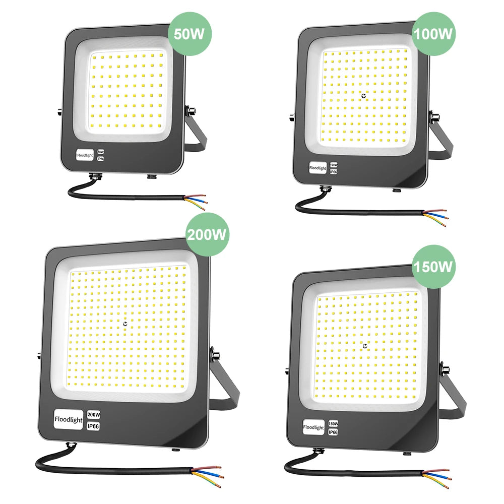 Led Floodlight 50W 100W 200W IP66 High Bright 220V Flood Lamp for Outdoor Garden Park Garage Stadium Construction Spotlight