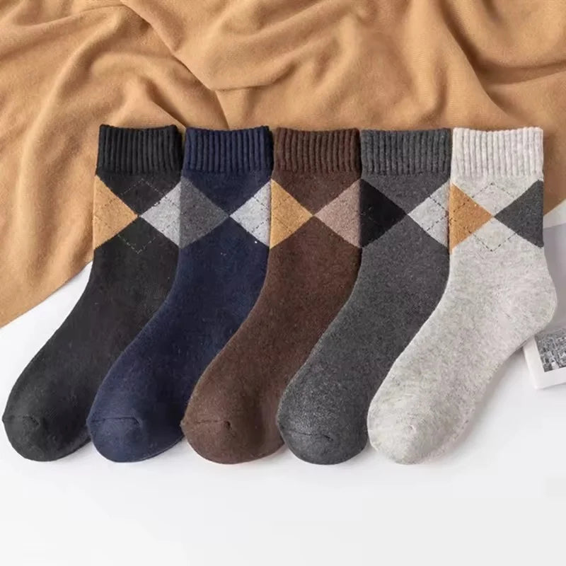 Wholesale Classic Diamond Patterned Socks Mens Thick Terry Warm Formal Office Dress Crew Socks