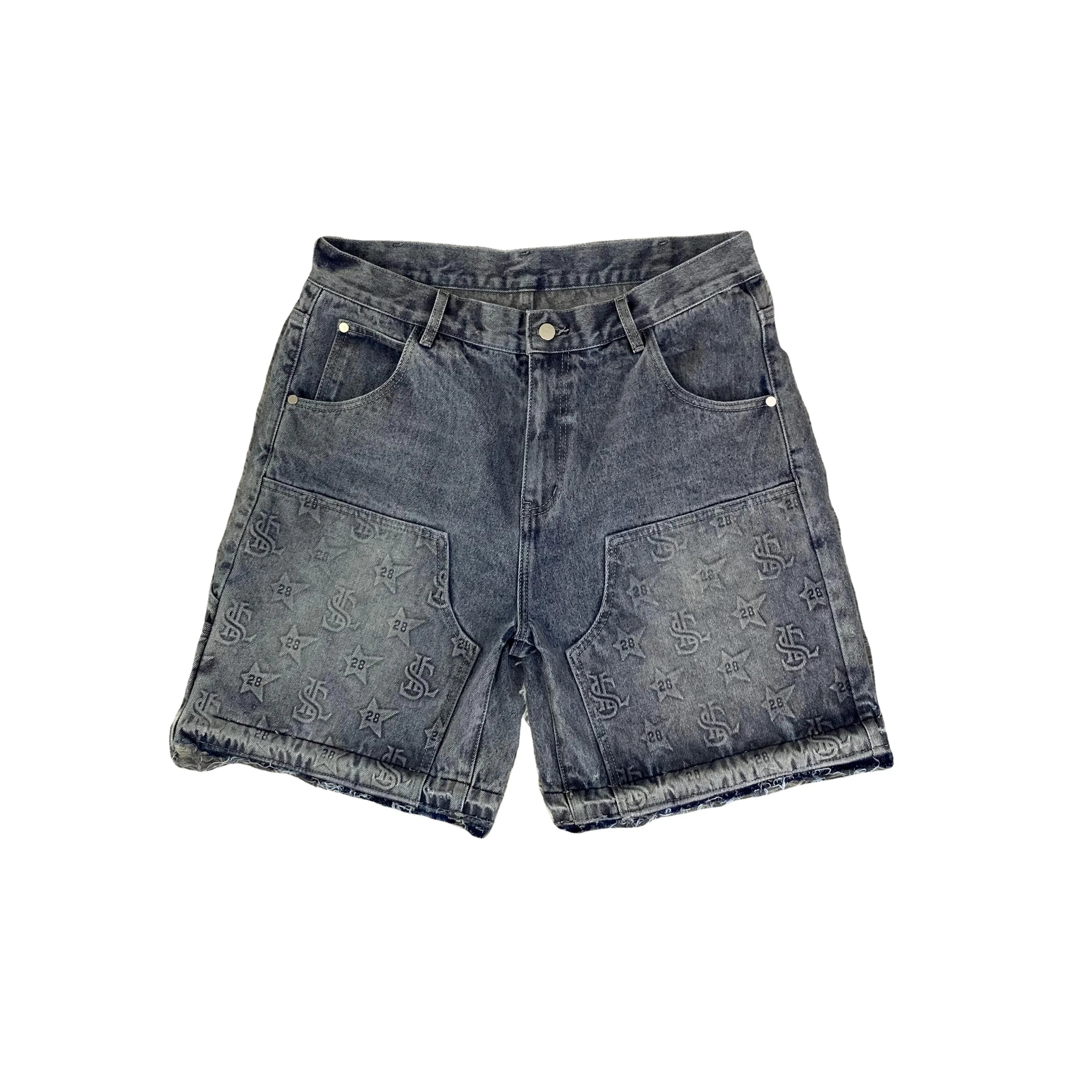 Custom Embossed Streetwear Shorts Pants Men Fashion Baggy Men's Jorts Work Half Pants Loose Carpenter Denim Jean Shorts