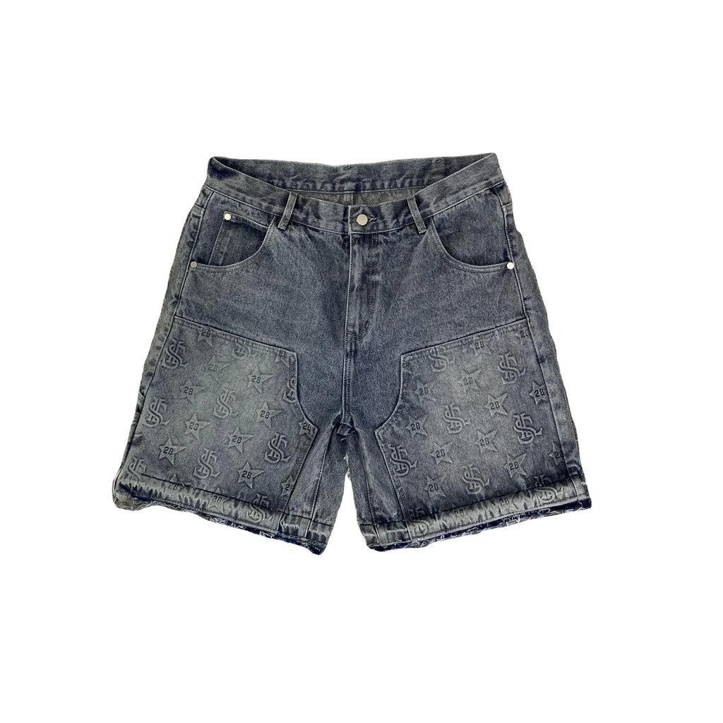 Custom Embossed Streetwear Shorts Pants Men Fashion Baggy Men's Jorts Work Half Pants Loose Carpenter Denim Jean Shorts