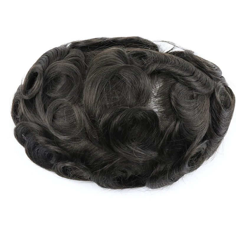100% Virgin Brazilian Remy Hair 8 Inches Natural Wave Men's Breathable Toupee Wig