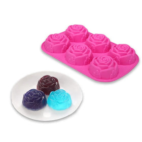 Valentines Day 6-Cavity 3D Rose Flower Silicone Tray for Cake Bread Pudding Chocolate Muffin Soap