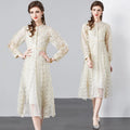 2023 Women's Spring New Embroidered Perspective Mesh Waist Closing Heavy Industry Dress