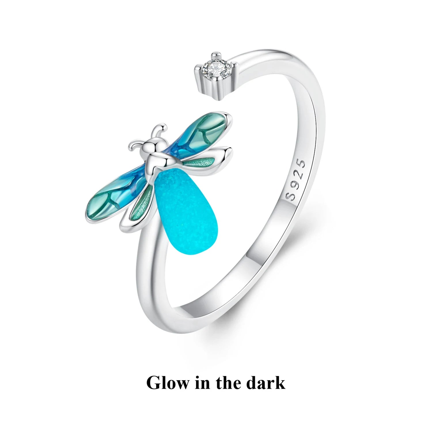 925 Sterling Silver Luminous Firefly Adjustable Ring Glow-in-the-dark Insect Opening Ring for Women Party Jewelry Gift BSR514-E