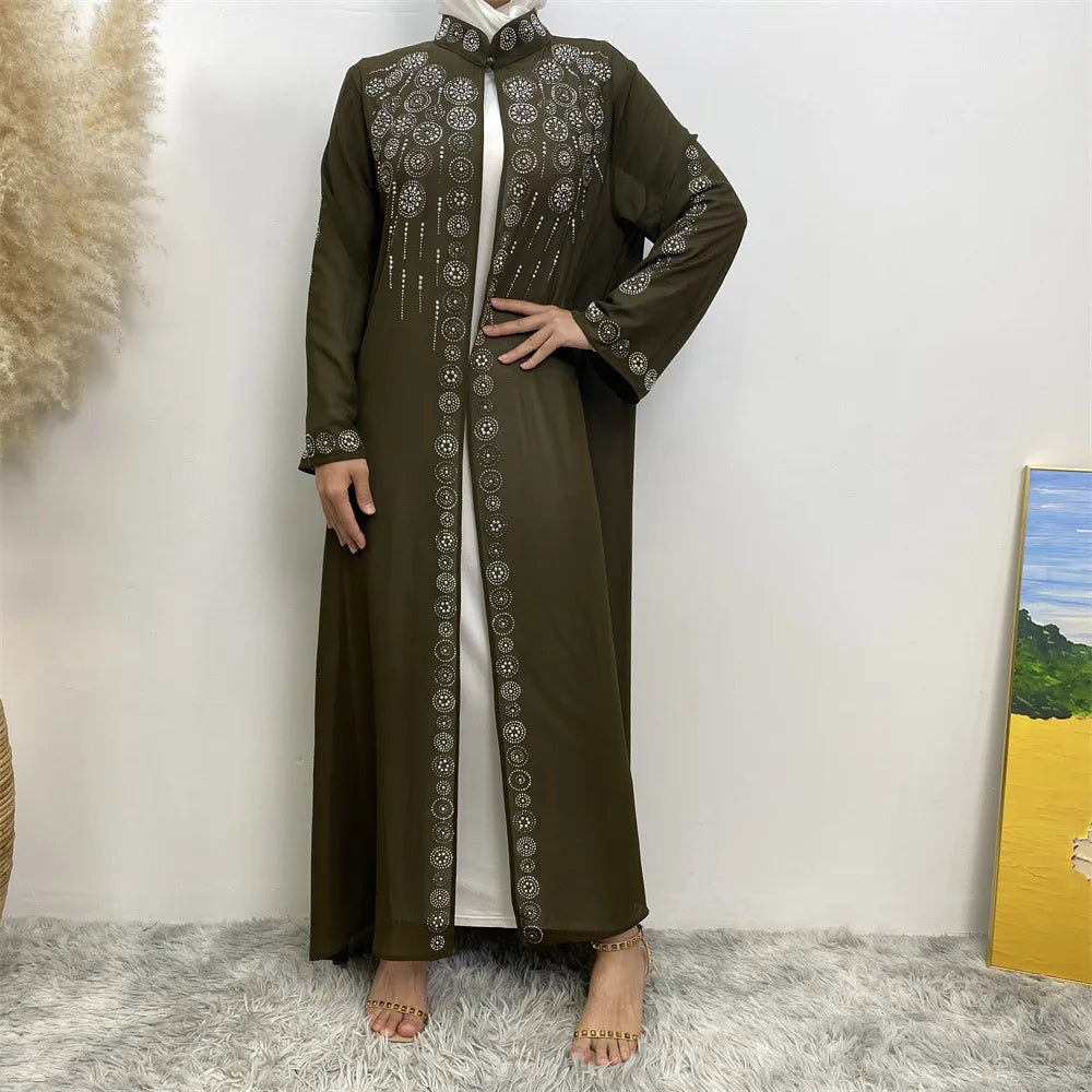 2024 New Model Demu Middle East Dubai Hot Selling Hot Diamond Ladies Muslim Cardigan Dress Factory Direct Sale