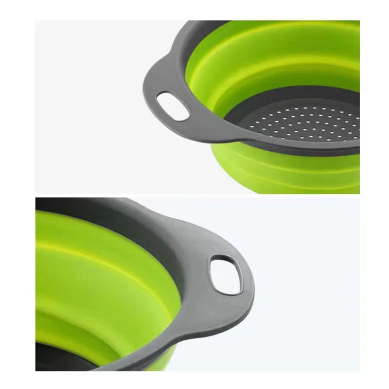 Home Kitchen Eco-Friendly Silicone+PP Plastic Dishwasher Safe Stand Vegetable Washing Sink Folding Drain Basket