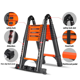 Thickened Aluminum Alloy 6 Steps Multifunctional Telescopic Foldable Zigzag Ladder for Household Use 300 Lbs Capacity Black