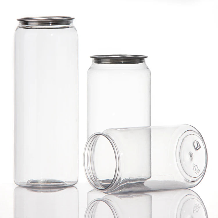 250ml Transparent PET Plastic Beverage Cans with Aluminum Cap for Coffee & Juice