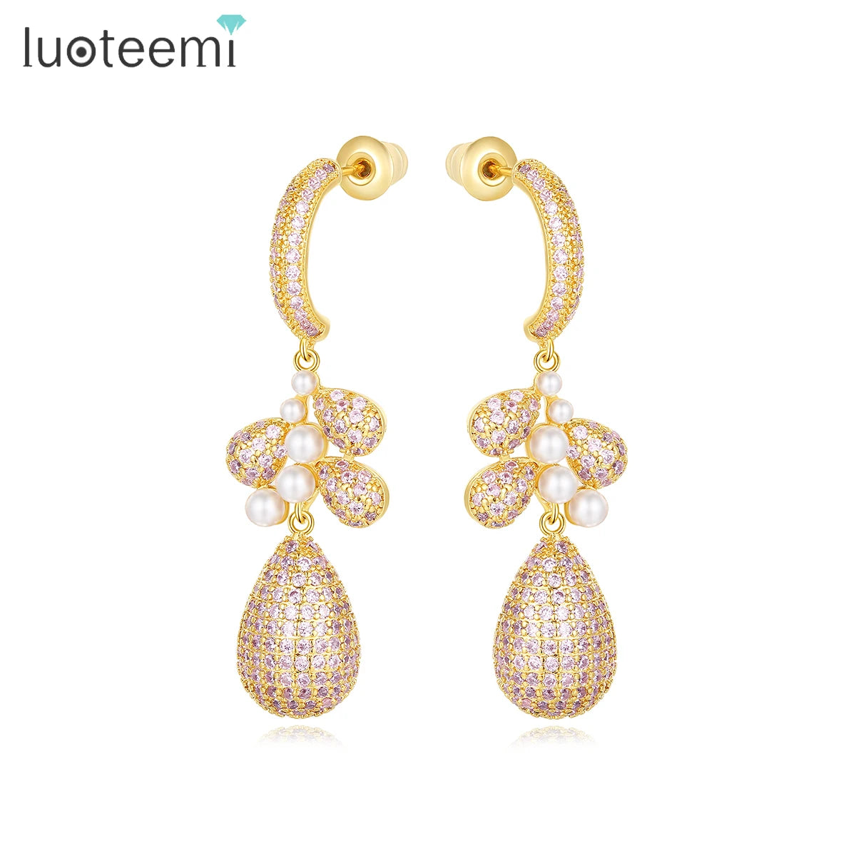 LUOTEEMI Woman Jewelry Charm Earing Wedding Lady Elegant Bridal Big Bohemian Gold Fashion Large Earring