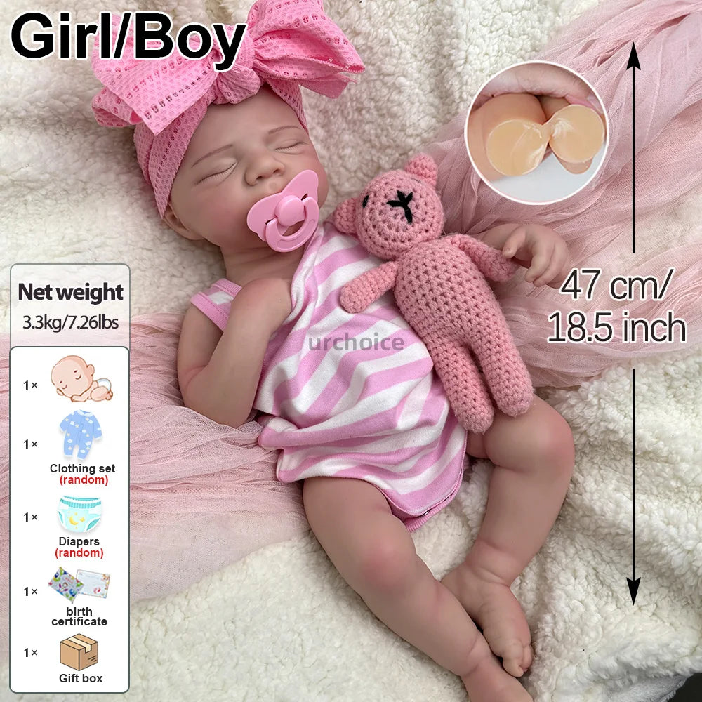 18.5 Inch Washable Silicone Reborn Baby Dolls Lifelike Size and Weight Soft Reborn Boy/Girl Can Drink Artist Kids Gift