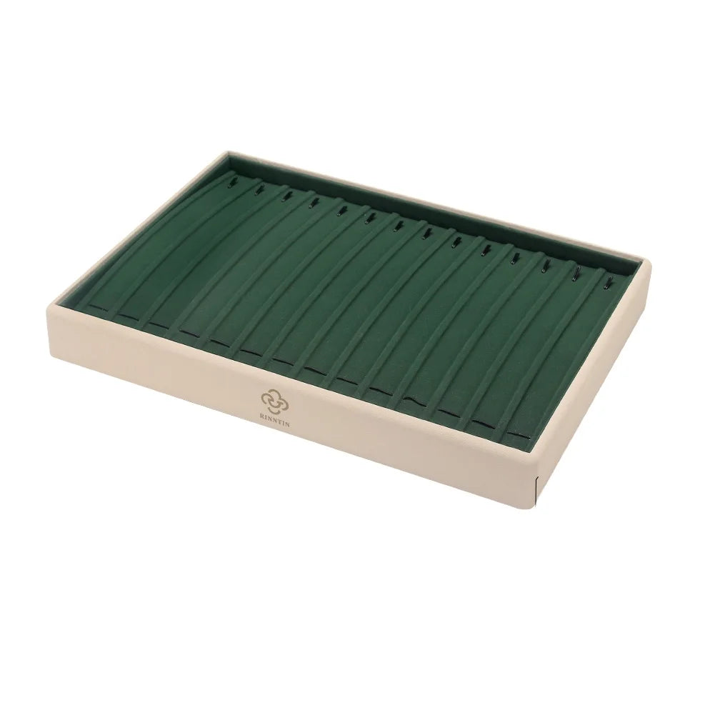 RINNTIN BO01-B PU Leather Cypress Wood Jewelry Display Tray White Pendant Necklace Bracelet Organizer Tray