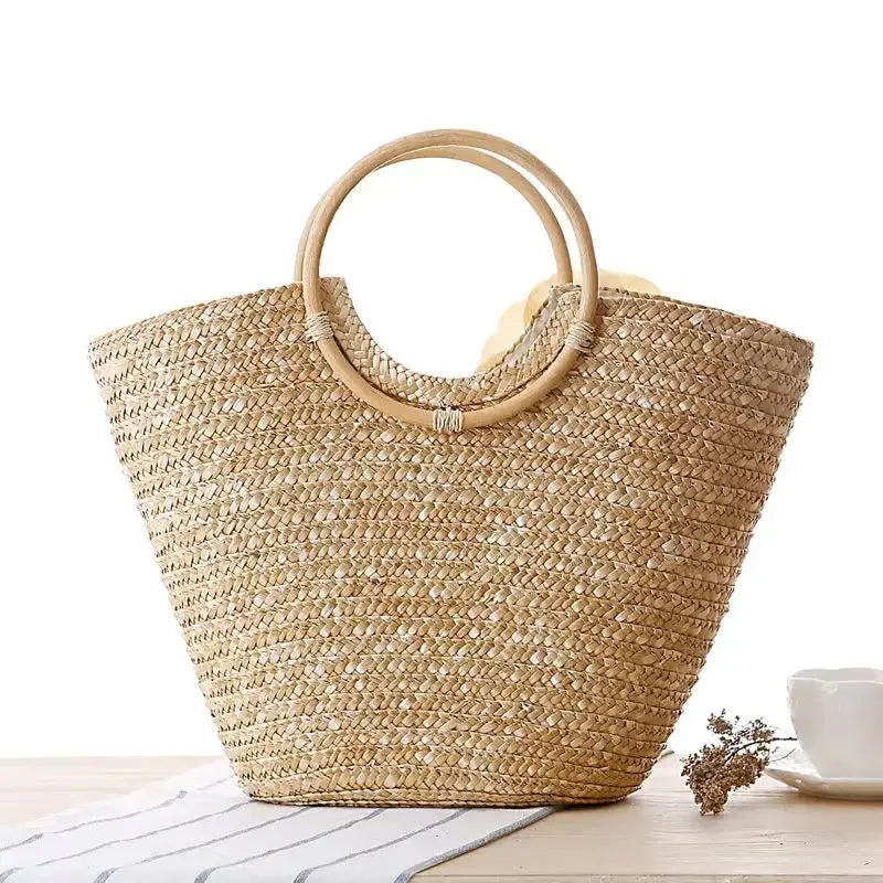 Women's Retro Summer Beach  Hand-Woven Rattan   Lady's Shopping Ba g for Dressing Decora