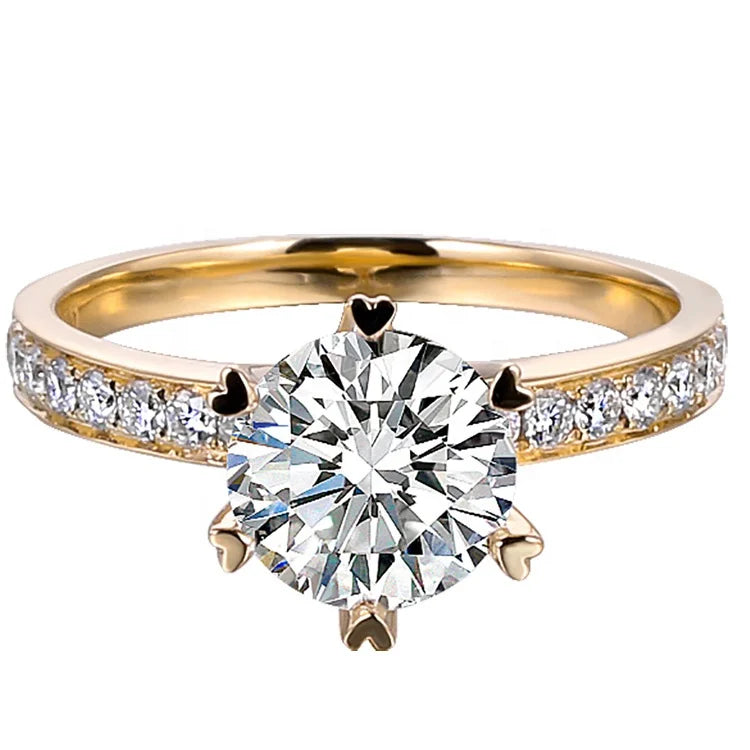 Engagement Ring 1 Carat with Side Pave Six Prong  Snowflake Style Moissanite Diamond Round Brilliant 14k 18k Gold Wedding Ring