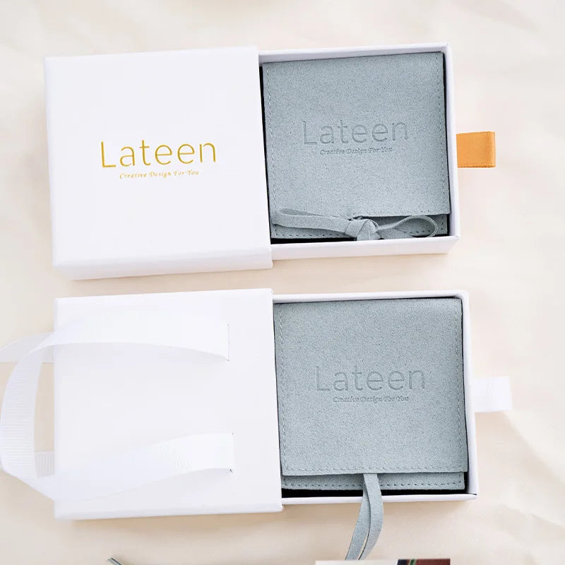 White Light Blue Jewelry Packaging Velvet Pouch Envelope Custom Personalised Logo Sliding Drawer Jewelry Gift Box and Pouch