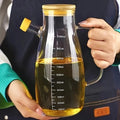 Hot Sale High Borosilicate Glass Oil Pot Olive Oil Jar Glass Oil Bottle with Bamboo Lid  900ml 1000ml for Kitchen Cooking