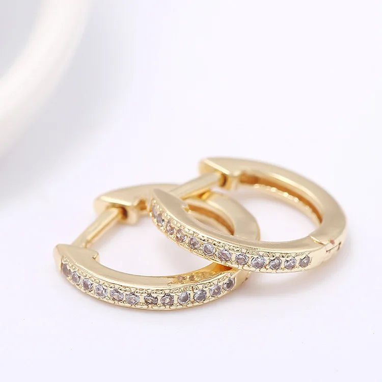 Fashion Design 14K Gold Plated Zircon Inlaid Round Huggie Earrings for Women's Jewelry Earring