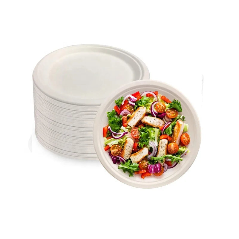 Disposable Eco-Friendly Tableware Set-Biodegradable Compostable Sugarcane Bagasse Food Plates Bowls Wedding Parties Dinnerware