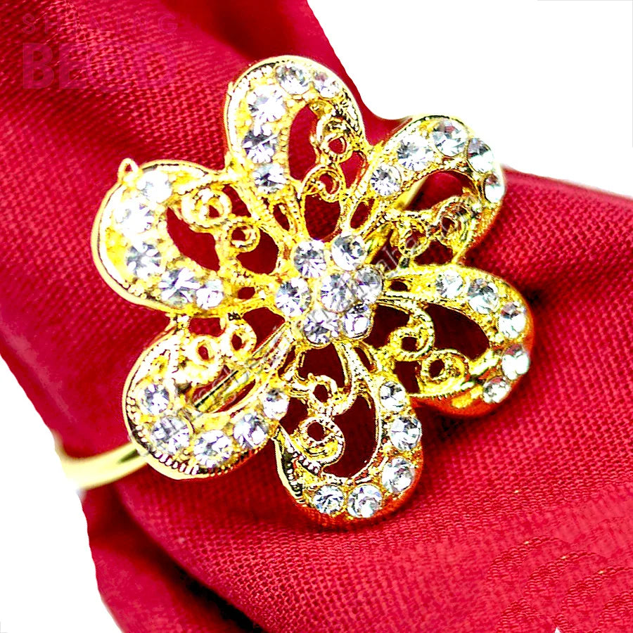 Hot Sale Rhinestone Flower Napkin Ring Gold/silver for Party Wedding Table Napkin Buckle Decorate