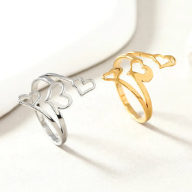 Wholesale Creative Simple Geometric Ring Gold Silver Stainless Steel Ring Beautiful 3pcs Hollow Heart Ring Gifts for Women