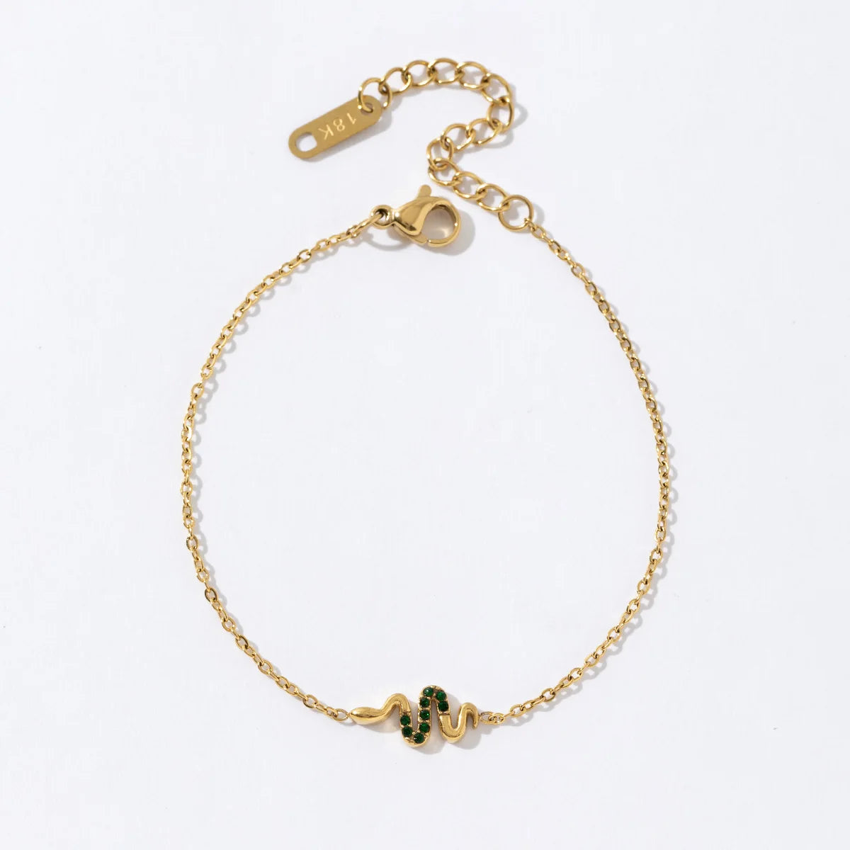 Unique Stainless Steel Green Zircon Snake Statement 18K Gold Plated Adjustable Hand Chain Crystal Bracelet