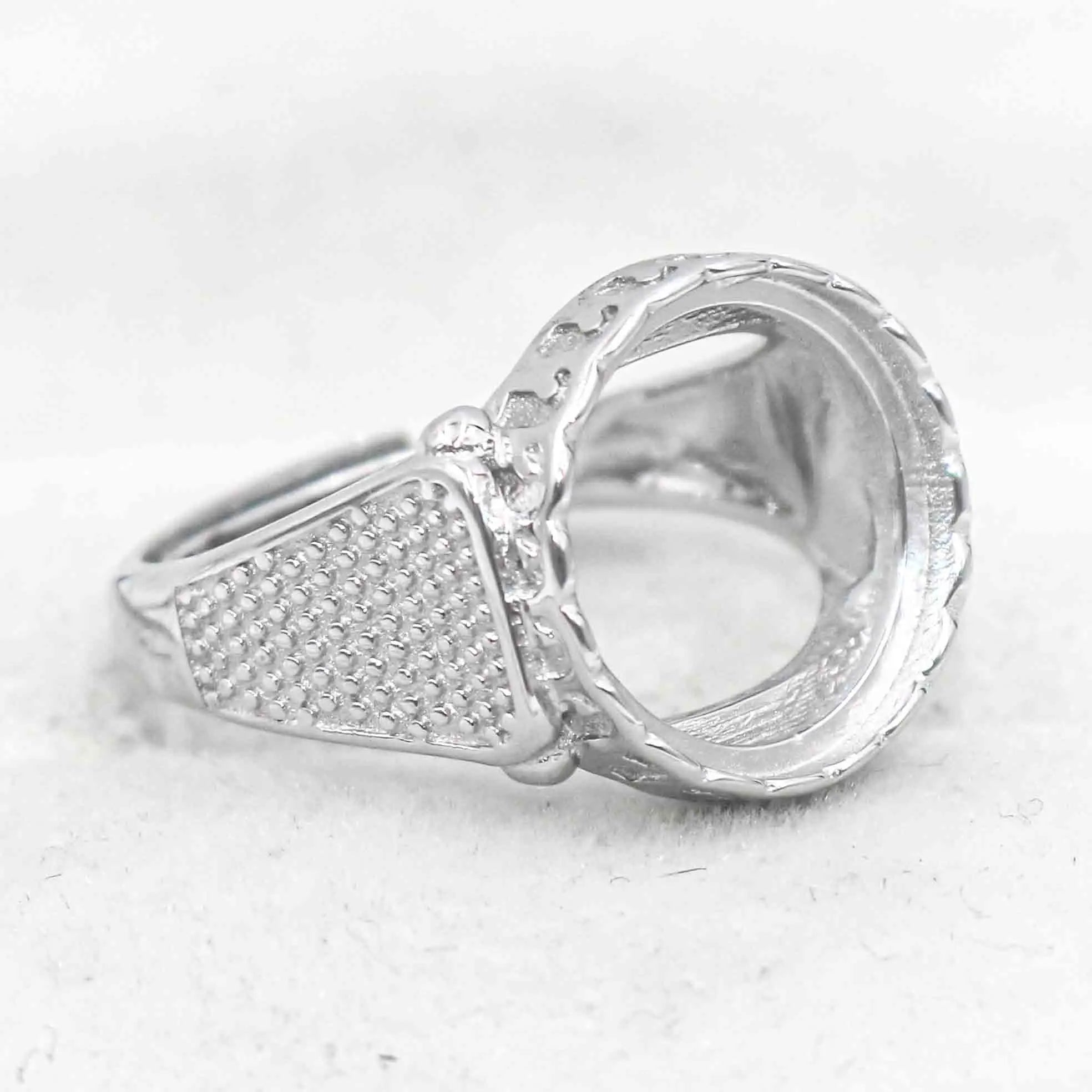 Sterling Silver 14*14mm Semi Mount Men's Ring Frame Empty Blank Bar Bezel Setting S925 Base Without Center Stone for DIY Inlay
