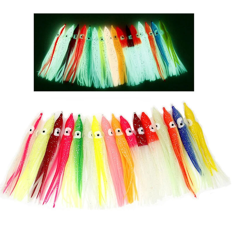 UV Powder Octopus Rubber Soft Squid Bait Inkfish Fishing Lure Rubber Squid Skirts Fishing Artificial Tuna Sailfish Baits