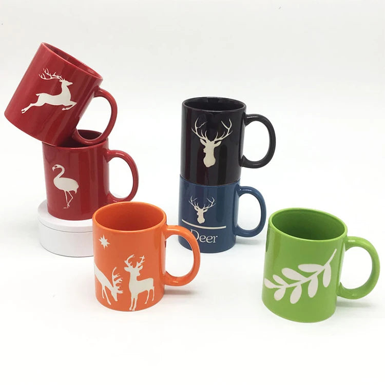 Creative Christmas 11oz Color Ceramic Laser Carving Mug Decals logo Ceramic Coffee Mugs Printing Cups