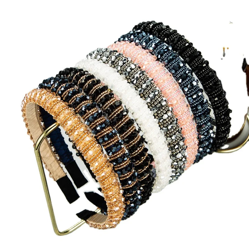Korean Face Wash Hairband Thin Edge Handmade String Crystal Sleep Headband Fashion Simple Hairband Elastic