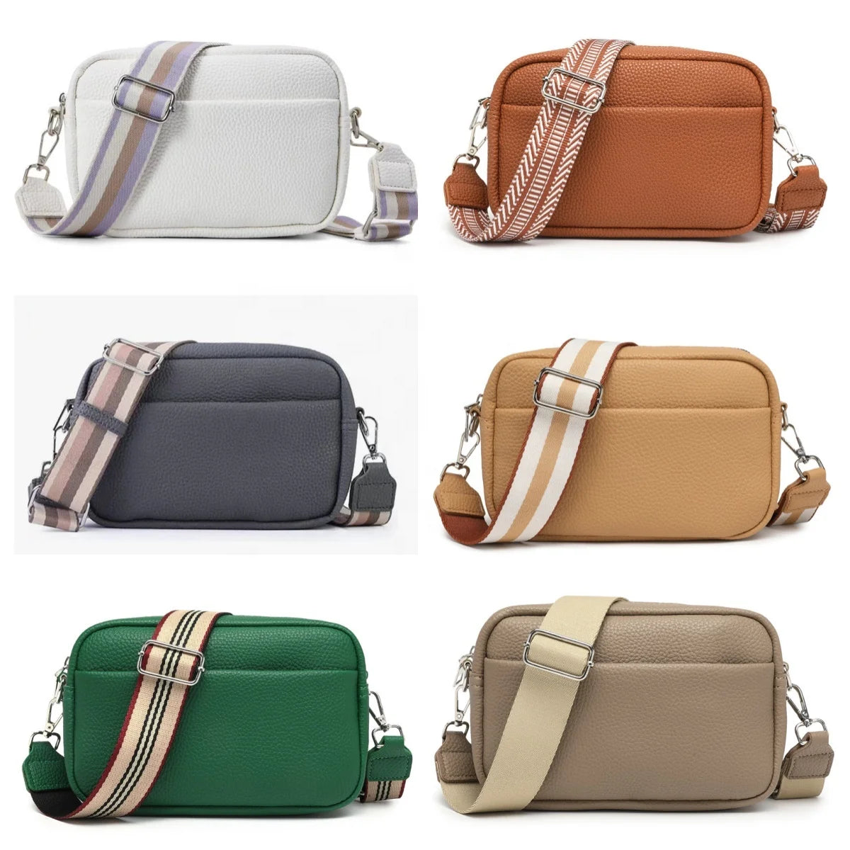 Minimalist Lady Style Women's Triple Zip Crossbody Handbag Small PU Wallet with Wide Strap Cell Phone Purse Credit Card Slots