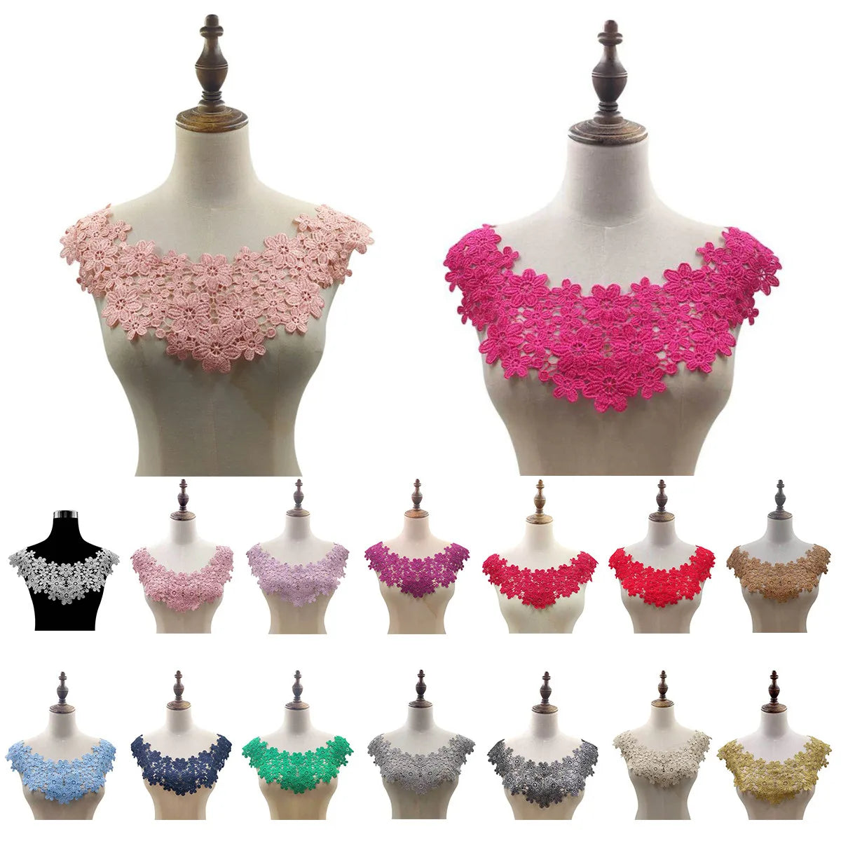 Flower Applique Embroidered Lace Collar Trim for Neckline Sewing Patch DIY Decorative Objects Fabric