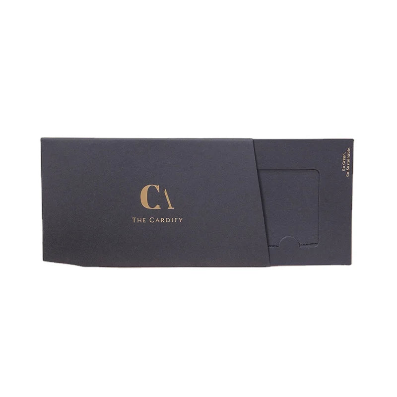 Custom Logo Sobres VIP Gift Credit Card Box Black Sleeve Envelope Packaging with Embossing for Business Invitation Card Folders