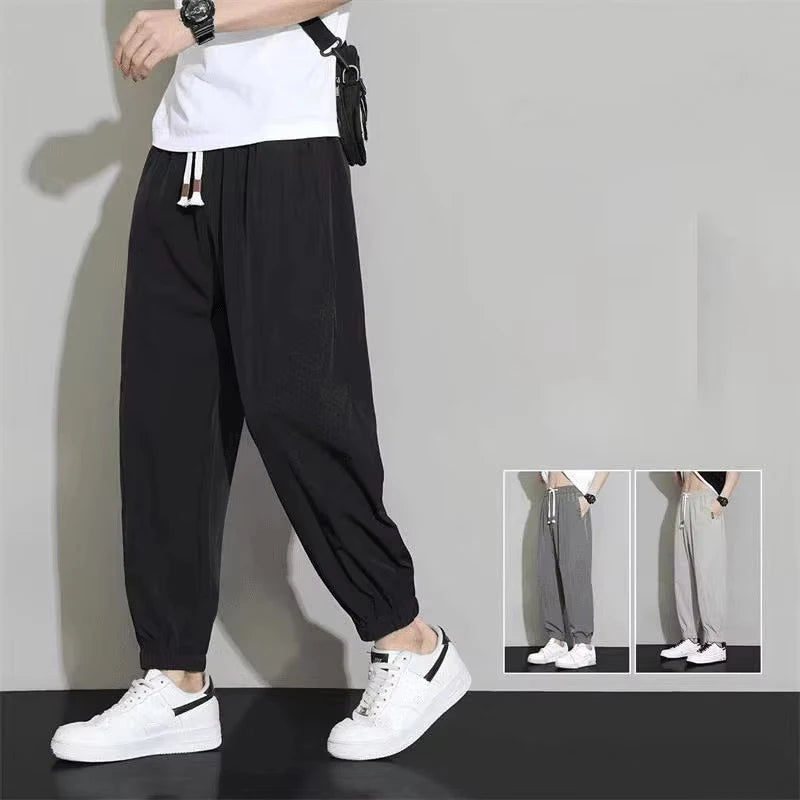 Oem Customized logo Design Men's Pants Loose Men's Summer Thin Cuff Versatile Nine-point Straight Sports Ice Silk Pants MegaBDM