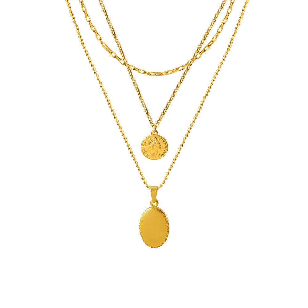 Wholesale Double Necklace Queen Stainless Steel Oval Pendant Necklace