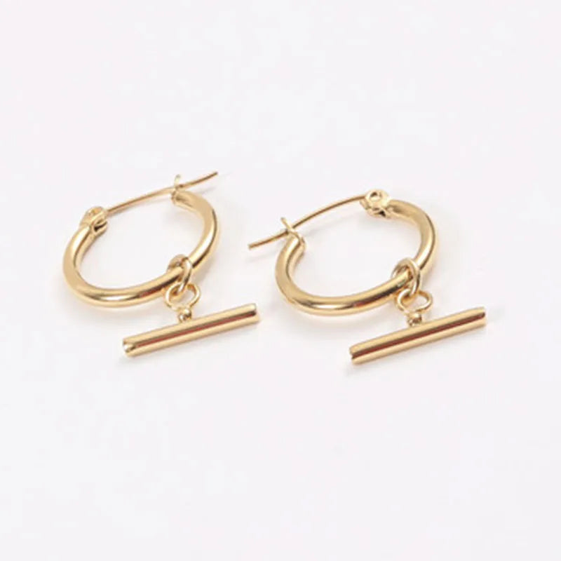 2026 Trendy Women Famous Jewelry Long Bar Pendant Charm Necklace and Hoop Earrings
