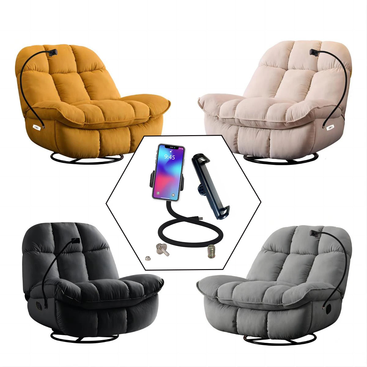 Electric Sofa Mobile Phone Holder 90cm Long Soft Silicone Wrapped Metal Supported Electric Rocking Chair Mobile Phone Holder Rod