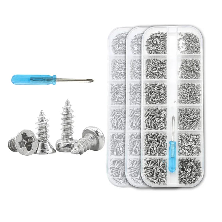 NINDEJIN M1-M1.7 Nickel Plated Mini Phillips Self Tapping Screw Kit Electronic Screw for Phone Glasses Steel Material Metric