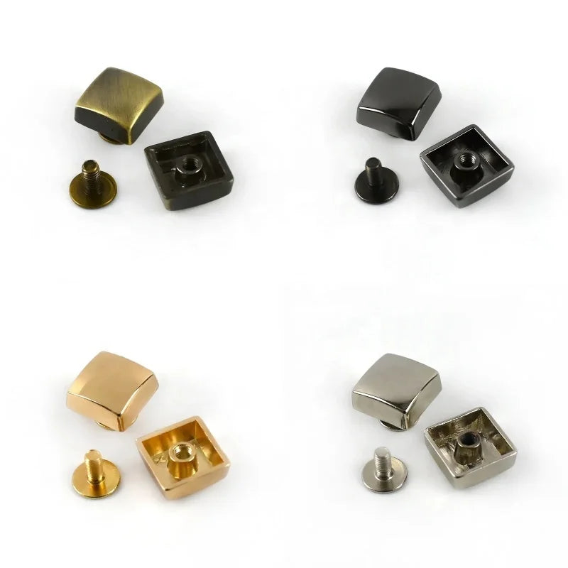 Meetee G8-18 12mm Bag Accessories Zinc Alloy Decorative Square Smooth Nail Handbag Leather Strap Bottom Foot Screws Buckle Type