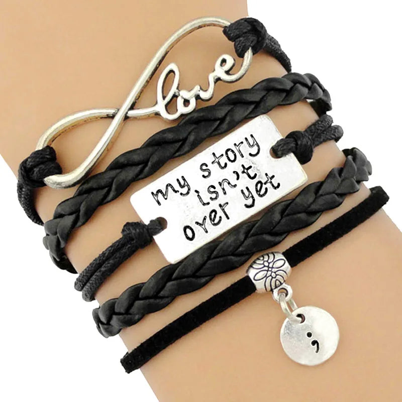 Infinity Love My Storys Isn't Over yet My Storys Lives on Semicolon Mental Health Suicide Survivor Depression Awareness Bracelet