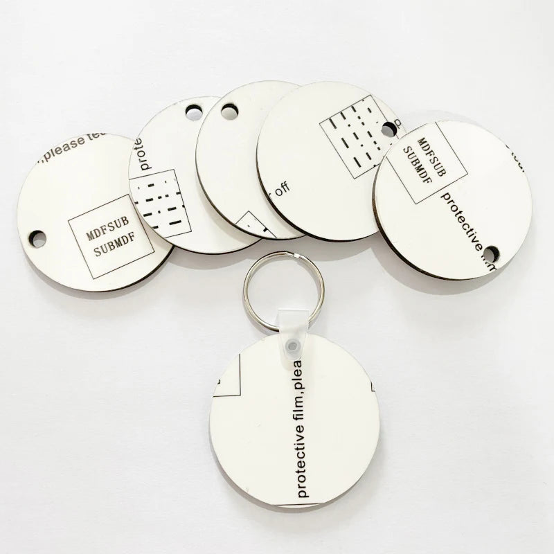 MDFSUB Customize Free Sample Single-sided Sublimation Keychain Shape Sublimation Blank MDF Keychain Protective Films 50x50mm 3mm
