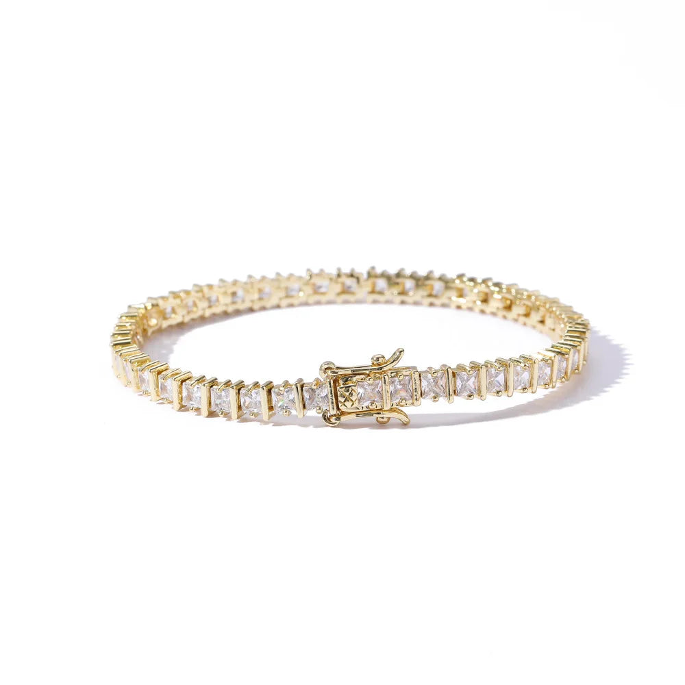 AIJIER Unisex Gold Plated Hiphop Tennis Bracelet with ZIRCON and Diamond Chain Zirconia Charm for Party or Gift
