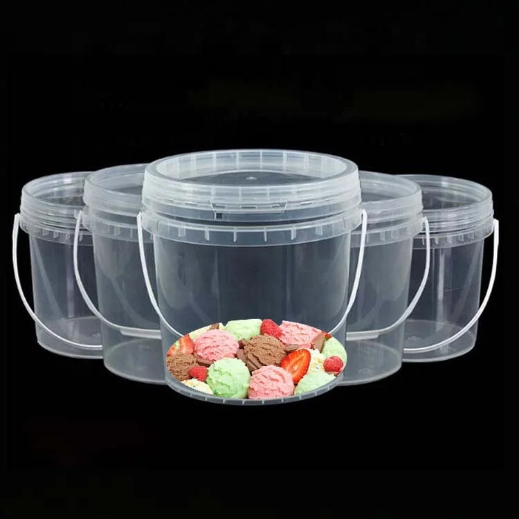 Eco-Friendly Clear Plastic Bucket 350ml 500ml 1l 1.5l 4l Durable Food Packing Pail for Ice Cream Drums Pails & Barrels