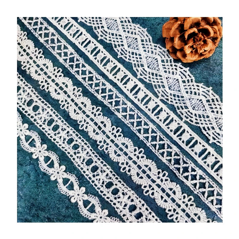 Manufacturer Wholesale Low Price 3.5cm Cotton Guipure Eco-Friendly White Embroidery Lace Trim for Bridal Dress Garment T12279