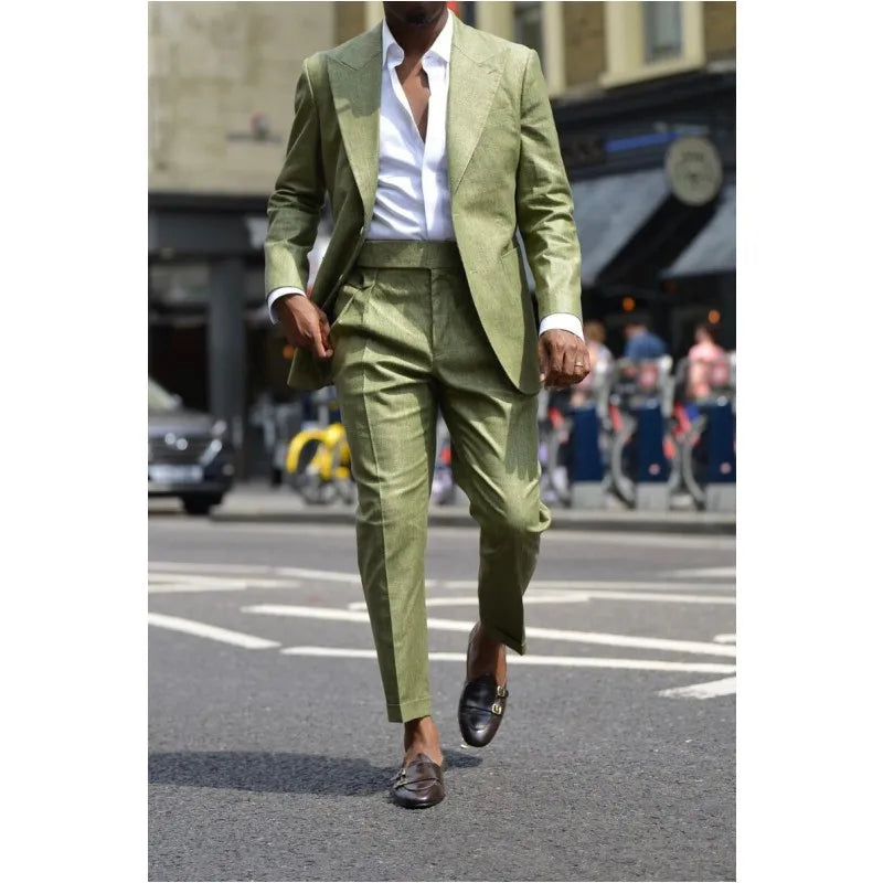 New Green Men Suits Top Lapel Loose Tuxedos Blazer Custom Made Business Daily Street Casual Wear Party Prom for Men Formal Suits