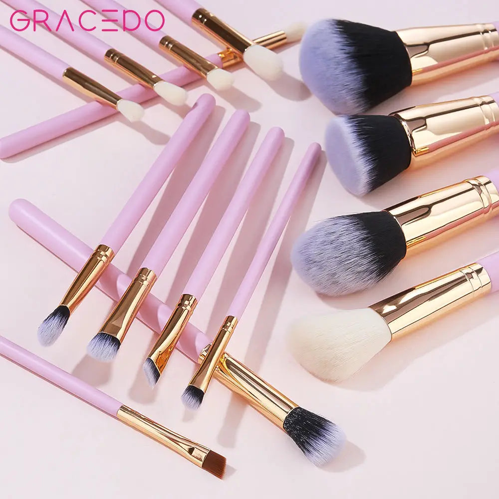 Customize Logo Synthetic Hair Makeup Brush Set with Fan Brush 15Pcs Case Included