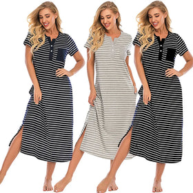 Sleep Wear Button Dress Pocket Pyjamas Blouse Pajamas Loungewear Sets Loose Casual Women Sets Loose Fit Long Pajamas Set